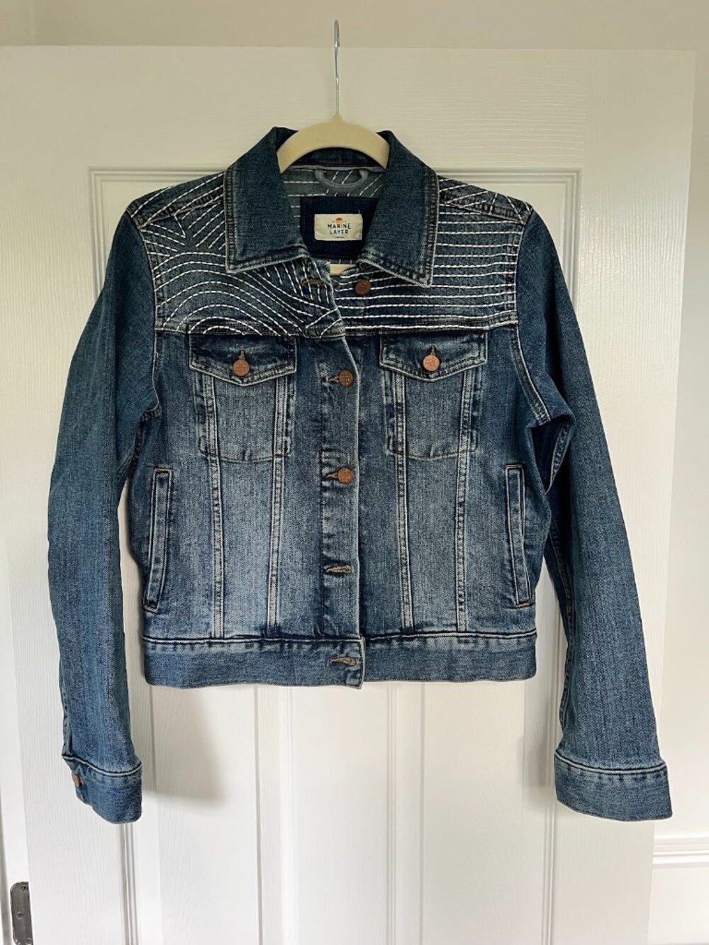Marine Layer unique embroidered jean jacket